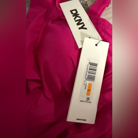 DKNY Womens Ruffle V-Neck One Piece Swimsuit with Tummy Control Size S NWT - Picture 9 of 11